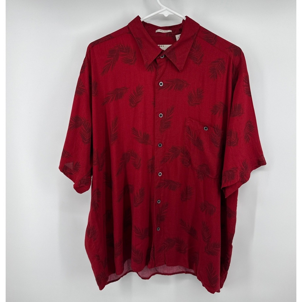 Natural Issue Mens XL Red Silky Touch Rayon Palm Leaf Print Short Sleeve Shirt